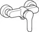 Ein Hebelmischer aus verchromtem Material von HANSA mit zwei Wandanschlüssen und einem langen, geraden Hebel zum regulieren des Wasserflusses.